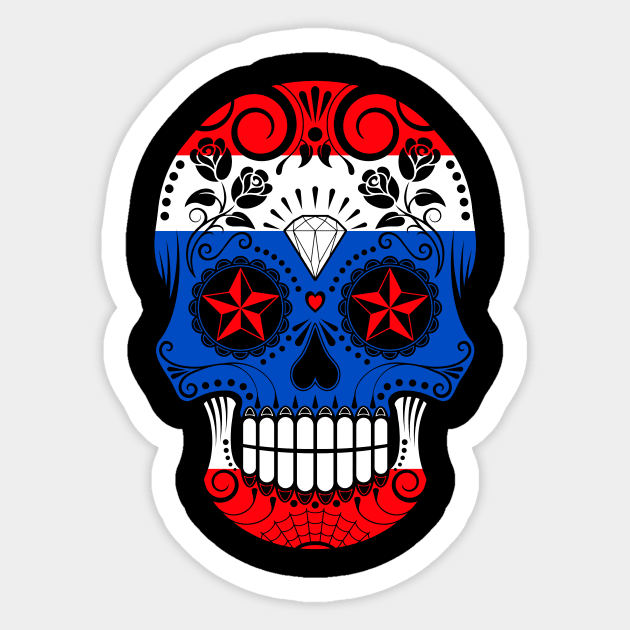 Thai Flag Sugar Skull with Roses Sticker by jeffbartels